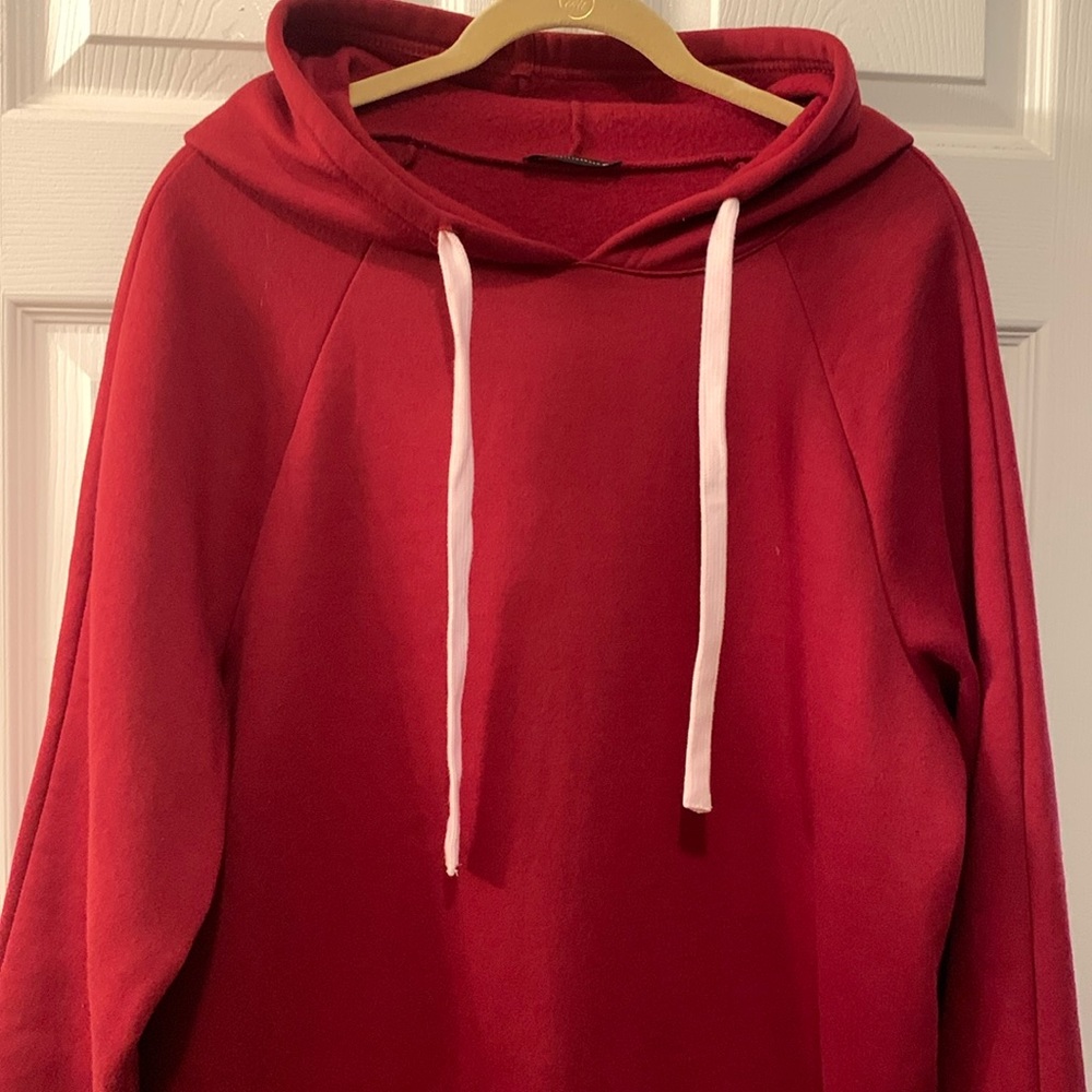 PRETTY GARDEN HOODIE SWEATSHIRT TUNIC MINI DRESS SZ XL CRIMSON/POCKET